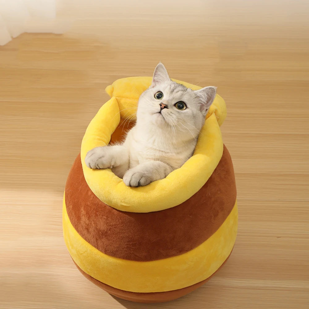 Cat Bed House Removable Plush Mat